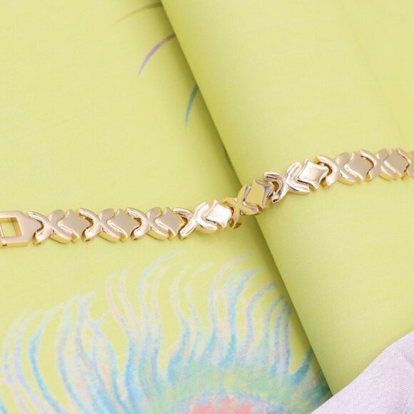 "Rose Gold Bracelet with High-Polish X Pattern Links, XPBL0819 - Picture 9 of 13